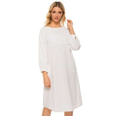 Casual Loose Stripe Lacing Long sleeve Round neck Maxi Dresses