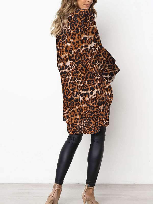 Fashion Leopard Print Round Neck Irregular Mini Dresses