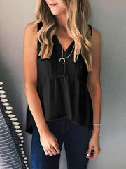 V Neck Sleeveless Ruffles Casual Vests Top