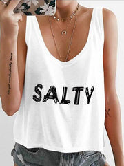 Scoop Neck Sleeveless Letters Printed Salty Vests