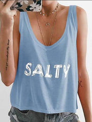Scoop Neck Sleeveless Letters Printed Salty Vests