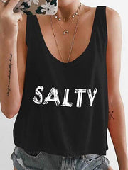 Scoop Neck Sleeveless Letters Printed Salty Vests