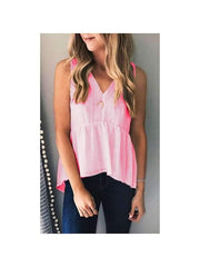 V Neck Sleeveless Ruffles Casual Vests Top