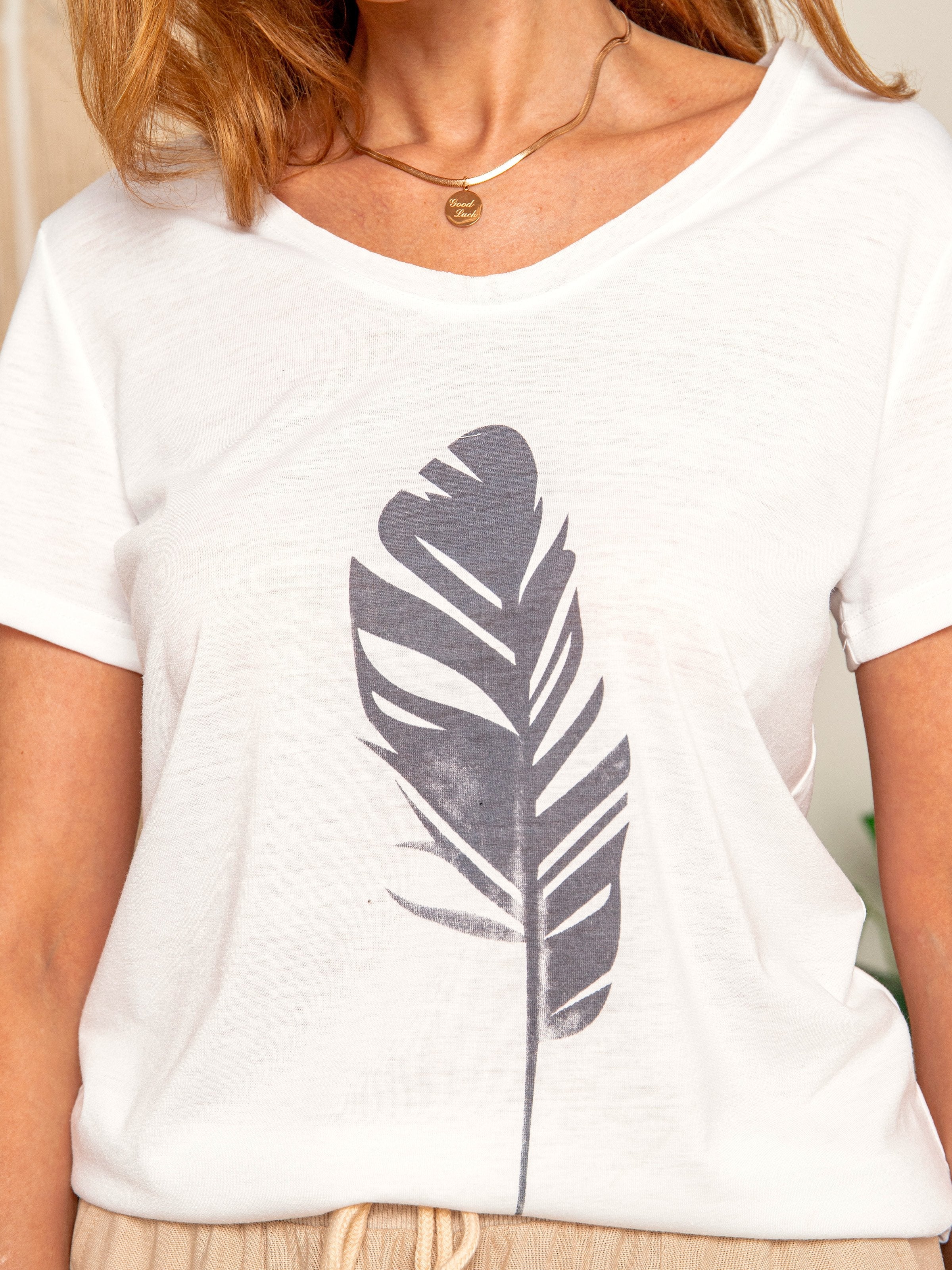 White V Neck Printed Casual Cotton-Blend Shirts & Tops