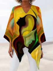 Yellow V Neck Casual Printed Abstract Shirts & Tops