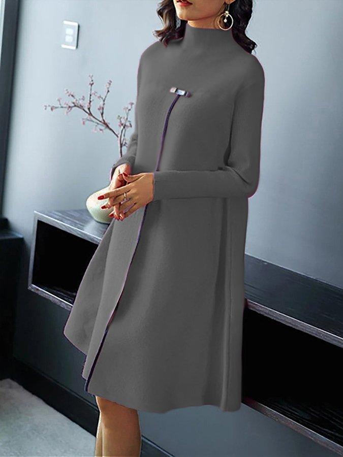 Casual Long Sleeve Stand Collar Plain Dresses