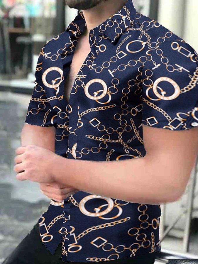 Mens Fashion Print Casual Short-Sleeved Shirt