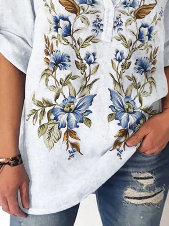 White Plant Long Sleeve Printed Shift Shirts & Tops