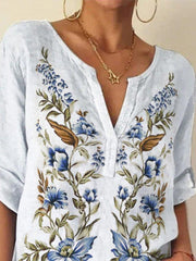 White Plant Long Sleeve Printed Shift Shirts & Tops