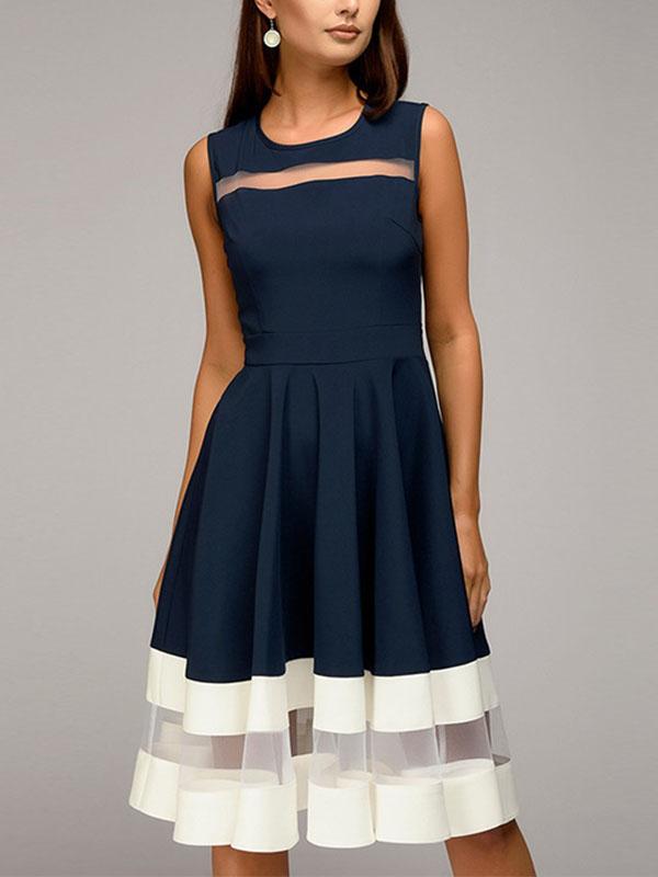 Spring new style contrast color Skater Dress