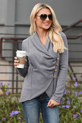 Fashion Pure Lapel Long sleeve Fastener Irregular Cardigan Sweatshirts