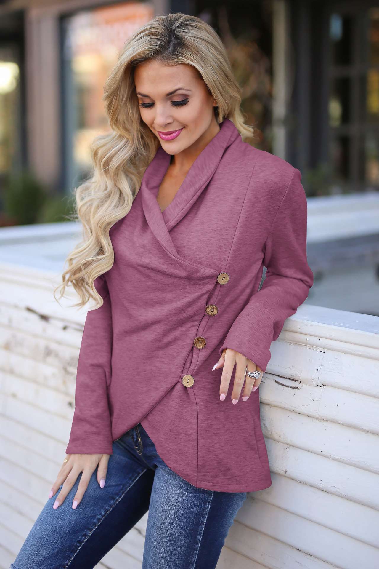 Fashion Pure Lapel Long sleeve Fastener Irregular Cardigan Sweatshirts