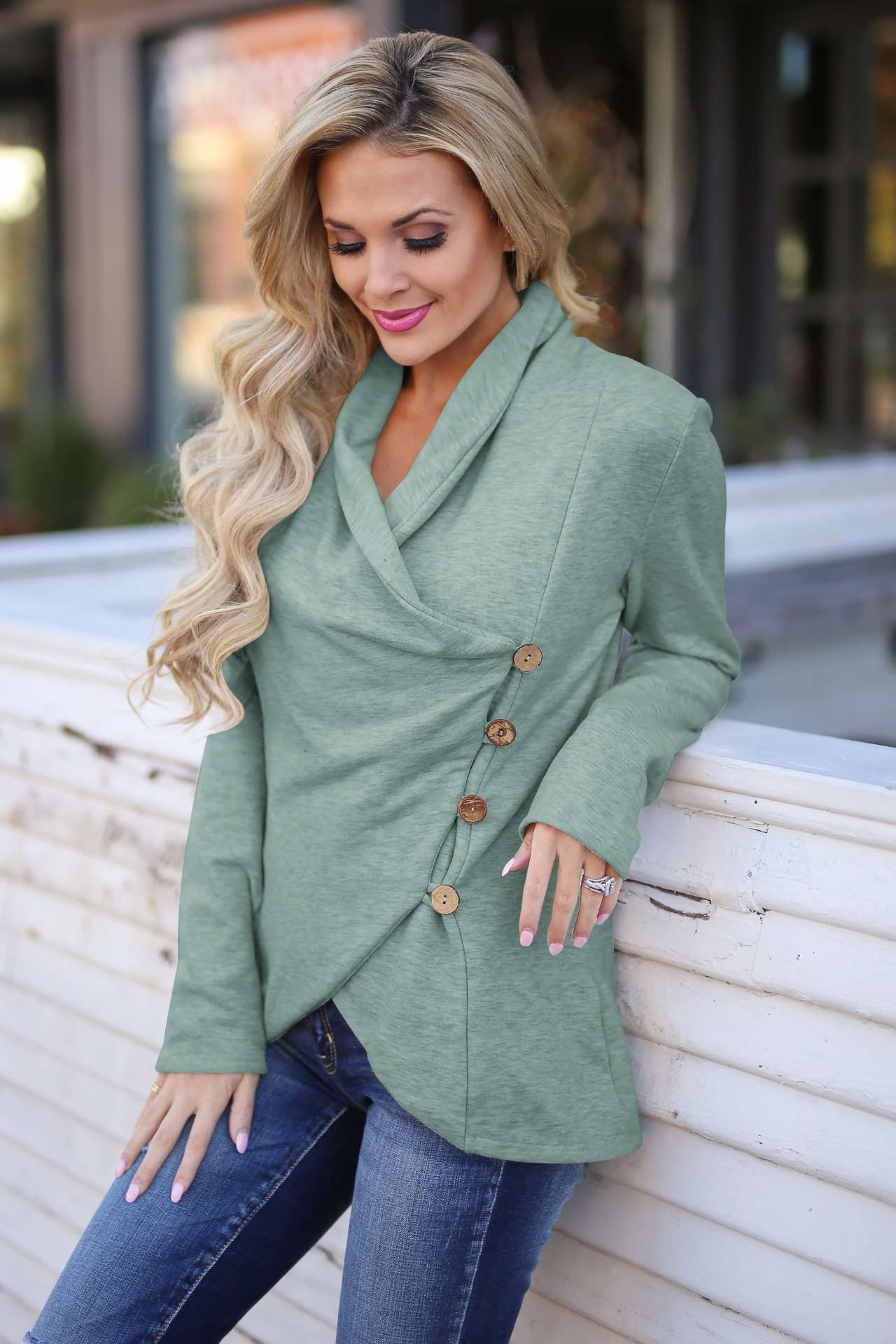 Fashion Pure Lapel Long sleeve Fastener Irregular Cardigan Sweatshirts