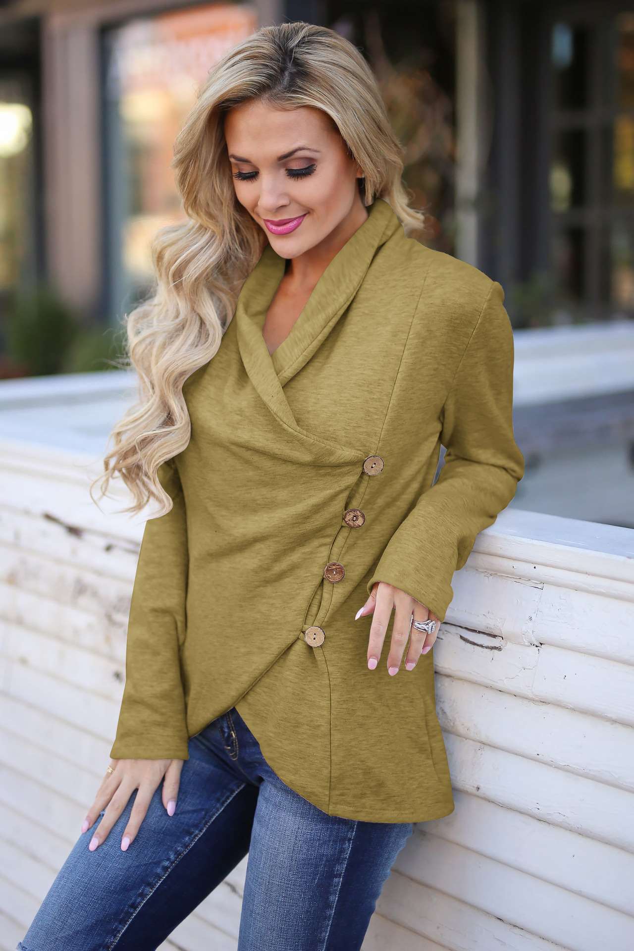 Fashion Pure Lapel Long sleeve Fastener Irregular Cardigan Sweatshirts