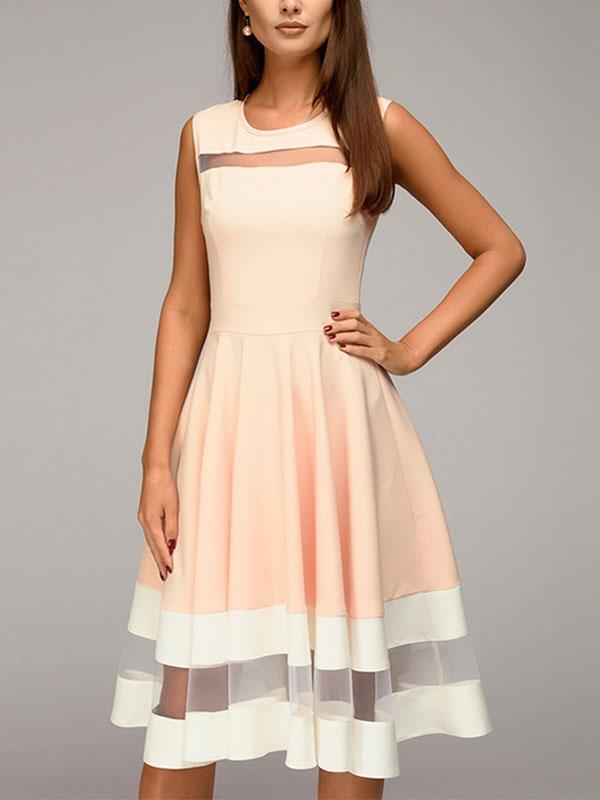 Spring new style contrast color Skater Dress