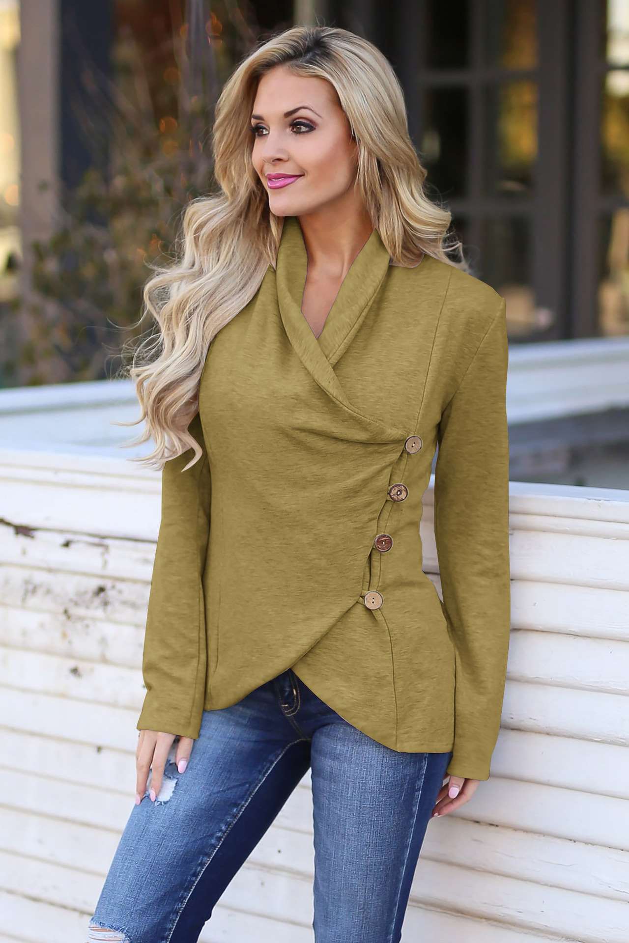 Fashion Pure Lapel Long sleeve Fastener Irregular Cardigan Sweatshirts
