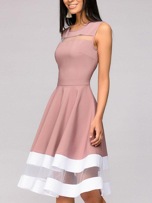 Spring new style contrast color Skater Dress