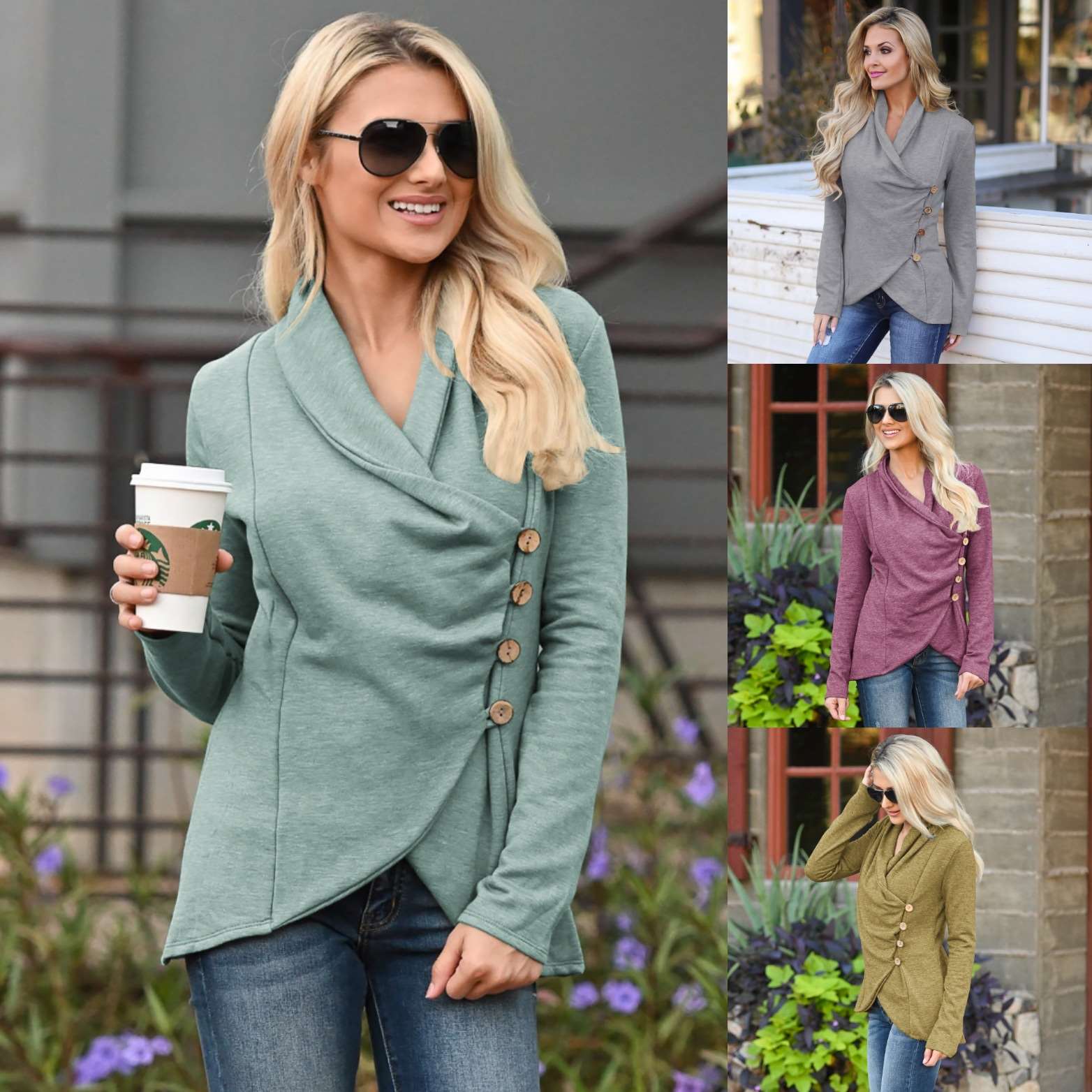Fashion Pure Lapel Long sleeve Fastener Irregular Cardigan Sweatshirts