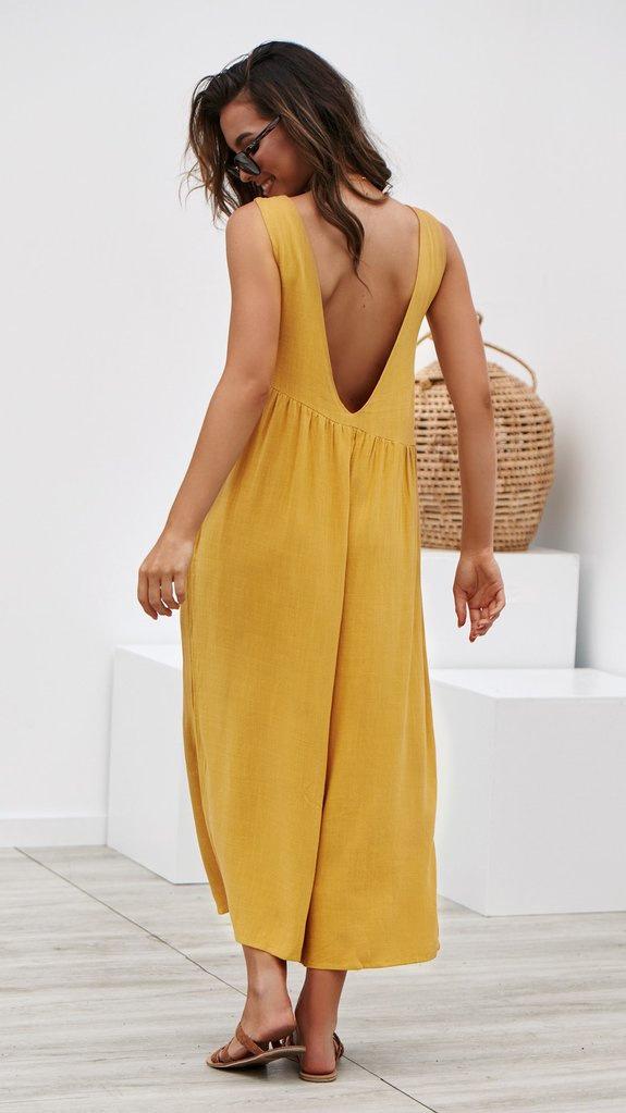 Casual Round Collar Plain Loose Sleeveless Jumpsuit