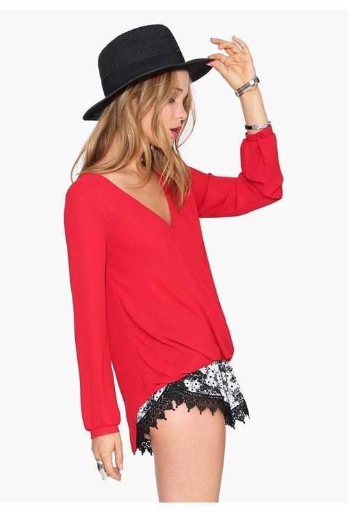 Sexy V neck Long sleeve Chiffon Blouses