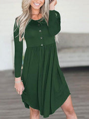 Fashion Pure Round neck Long sleeve Shift Dresses