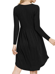 Fashion Pure Round neck Long sleeve Shift Dresses