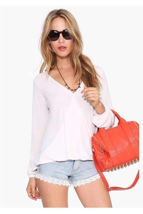 Sexy V neck Long sleeve Chiffon Blouses