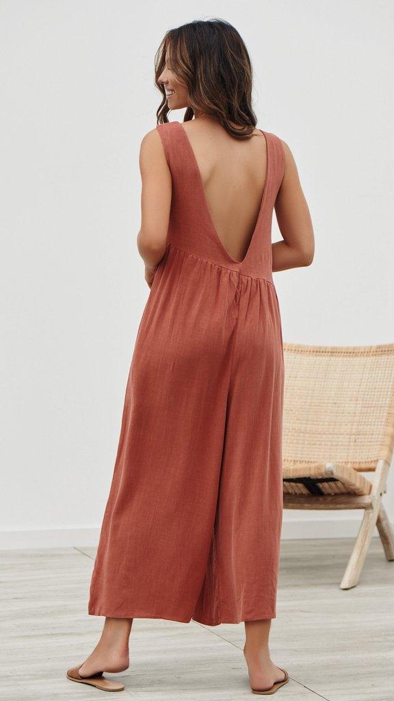 Casual Round Collar Plain Loose Sleeveless Jumpsuit