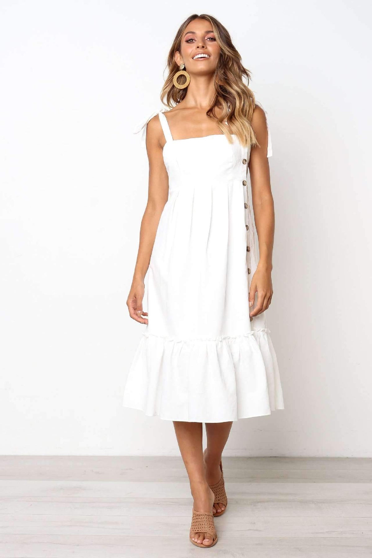 Pure Sleeveless  Fastener Vest Maxi Dresses