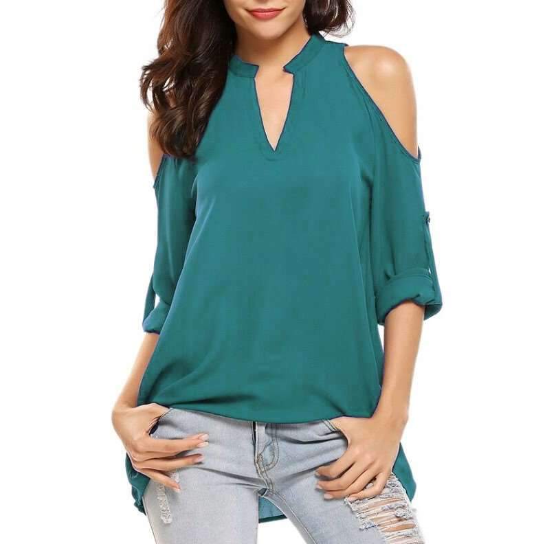 V neck Off shoulder Long sleeve Blouses