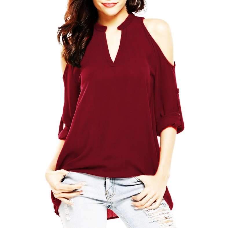 V neck Off shoulder Long sleeve Blouses