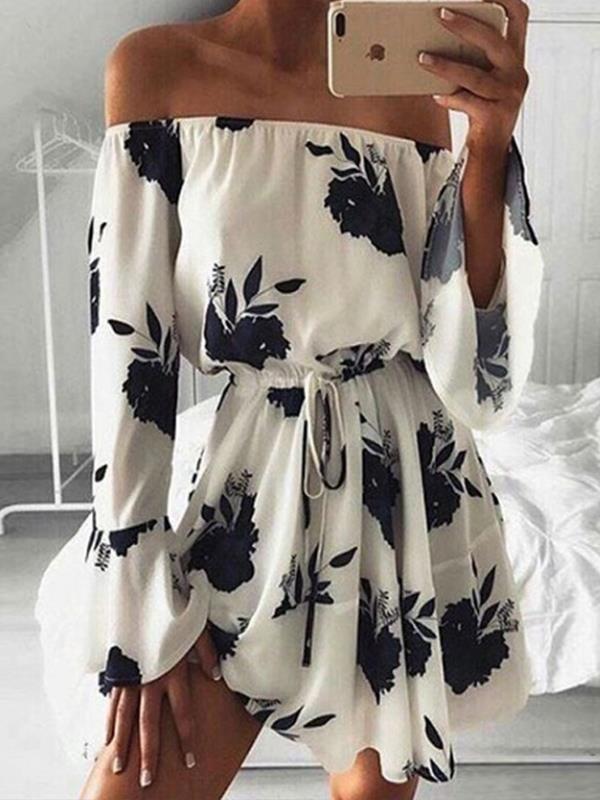 Sexy Printed Off Shoulder Women Skater Dresses