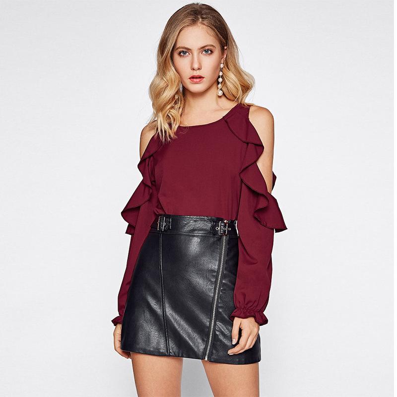 Fashion Off shoulder Long sleeve  Falbala T-Shirts