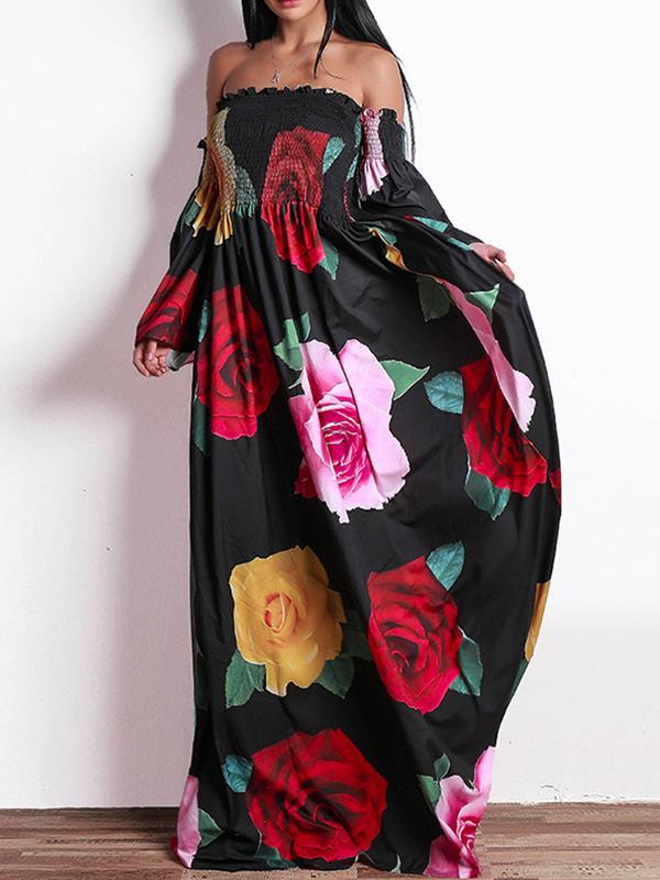 Sexy fashion Off Shoulder Floral Printed Maxi dresses