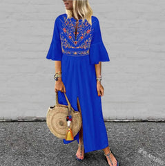 Casual Print Half sleeve Stand collar Maxi Dresses