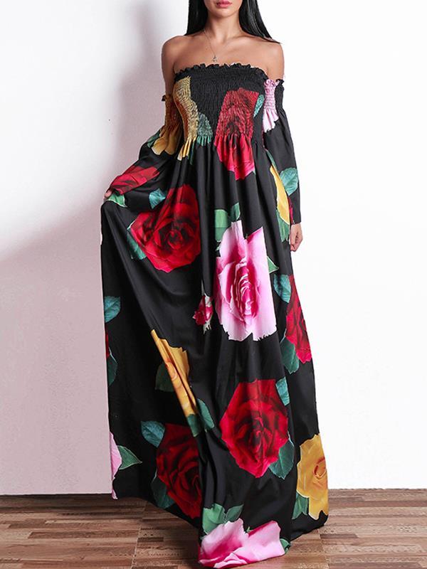 Sexy fashion Off Shoulder Floral Printed Maxi dresses