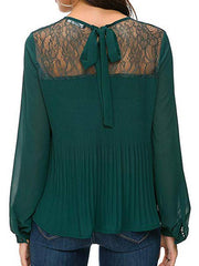 Chiffon Lace Back Lace-up Tie Blouses