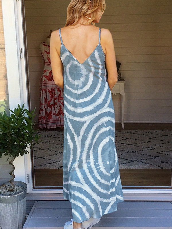 V neck printed fashion sleeveless casual maxi dresses