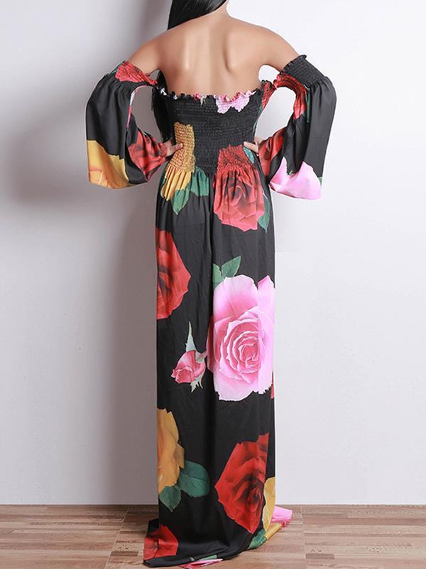 Sexy fashion Off Shoulder Floral Printed Maxi dresses