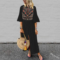 Casual Print Half sleeve Stand collar Maxi Dresses