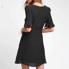 Pure Round neck Single-breasted Lacing Shift Dresses