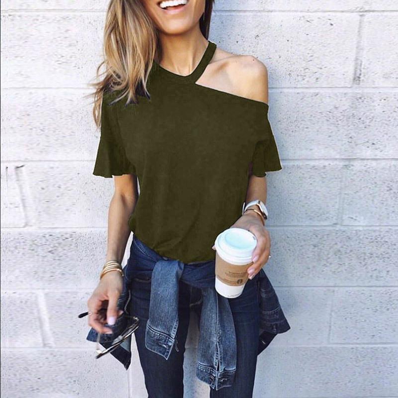 Sexy One Shoulder Plain Loose T-Shirts