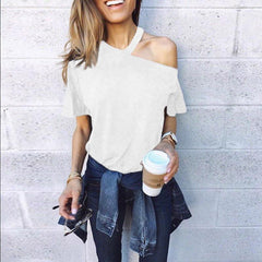 Sexy One Shoulder Plain Loose T-Shirts