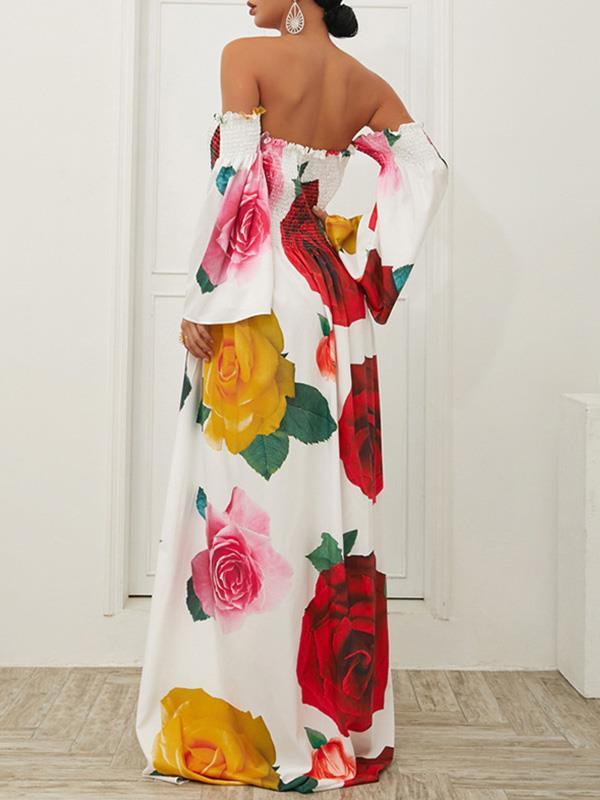 Sexy fashion Off Shoulder Floral Printed Maxi dresses