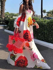 Sexy fashion Off Shoulder Floral Printed Maxi dresses