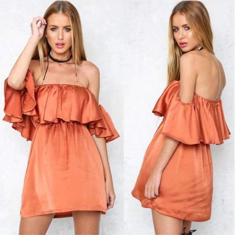 Sexy Off shoulder Falbala Skater Dresses