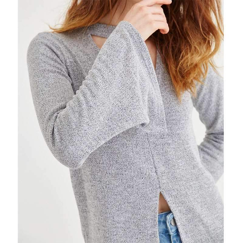 V neck Long sleeve Cutout  T-Shirts