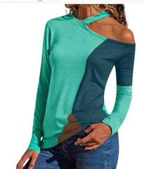 Fashion Round Neck Long Sleeve Colorblock T-Shirts