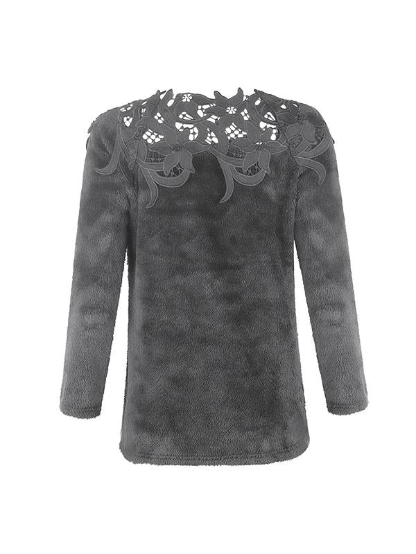 Asymmetric Neck Decorative Lace Plain Woman Sweaters