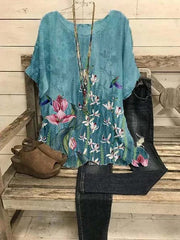 Printed flowers casual plus size T-shirts women tops